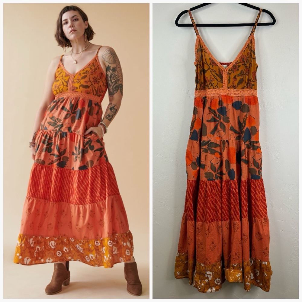 Boho Tiered Dress Size S/M Floral Hippie Festival Cottagecore Prairie Maxi